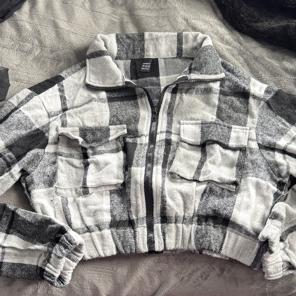 Black and White Plaid Cropped Jacket